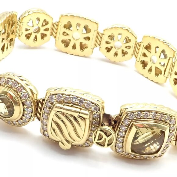 David Yurman Albion 18k Yellow Gold Diamond Lemon Citrine Link Bracelet - Picture 6 of 12